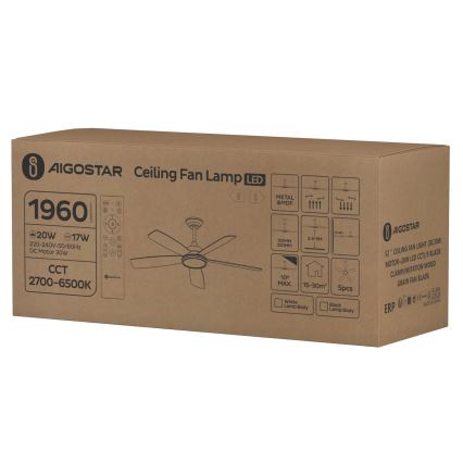 Aigostar - LED Hämardatav laeventilaator LED/20W/230V 2700-6500K 132cm valge/beež + kaugjuhtimispult