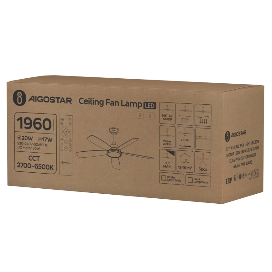 Aigostar - LED Hämardatav laeventilaator LED/20W/230V 2700-6500K 132cm valge/beež + kaugjuhtimispult
