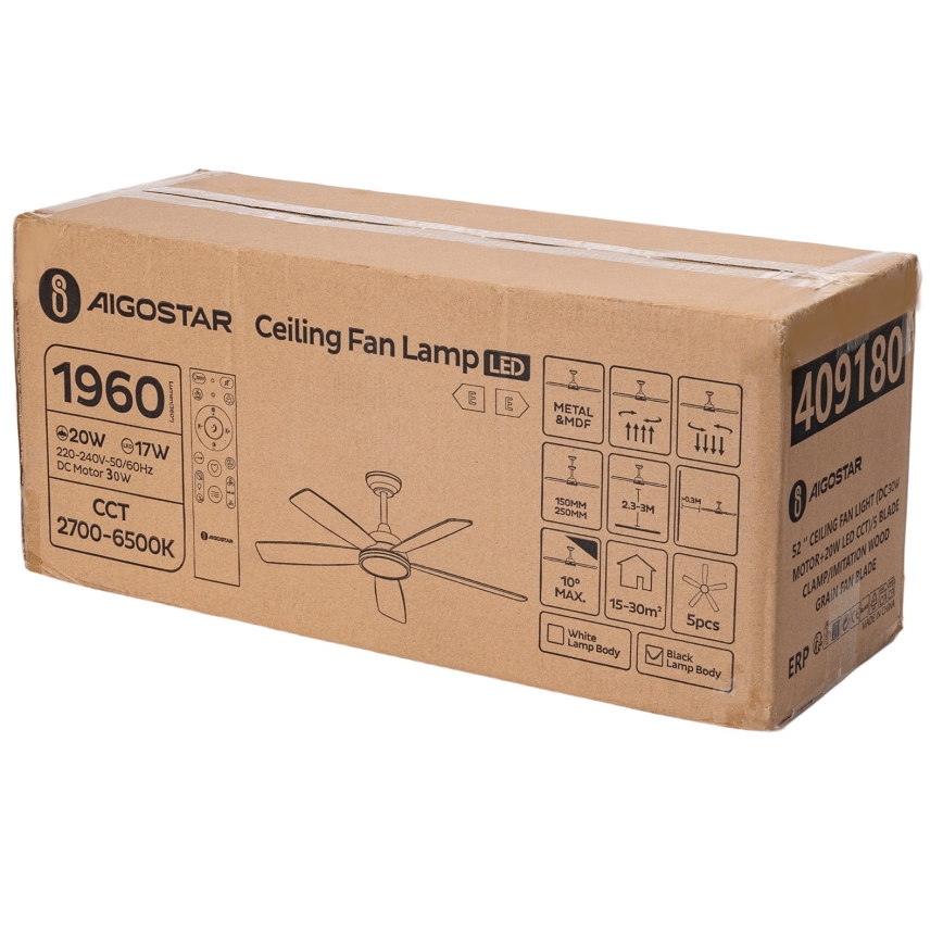 Aigostar - LED Hämardatav laeventilaator LED/20W/230V 2700-6500K 132cm beež + kaugjuhtimispult