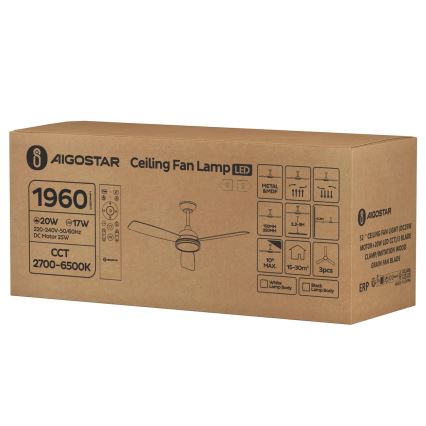 Aigostar - LED Hämardatav laeventilaator LED/20W/230V 2700-6500K 132cm pruun + kaugjuhtimispult