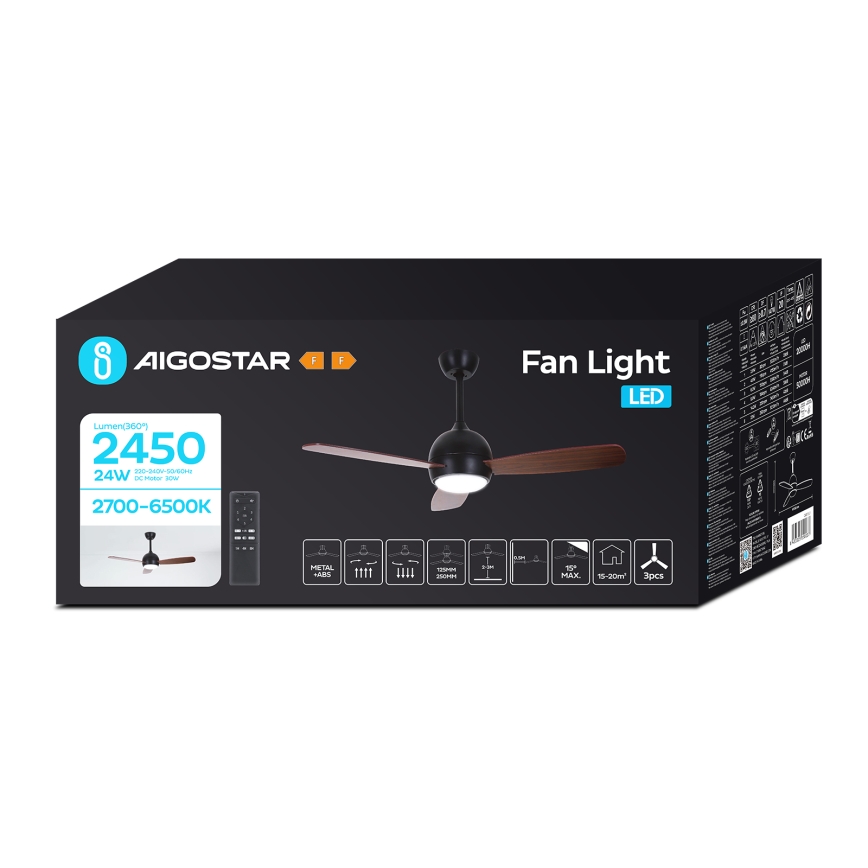 Aigostar - LED Hämardatav laeventilaator LED/24W/230V 2700-6500K 106,6 cm + kaugjuhtimispult