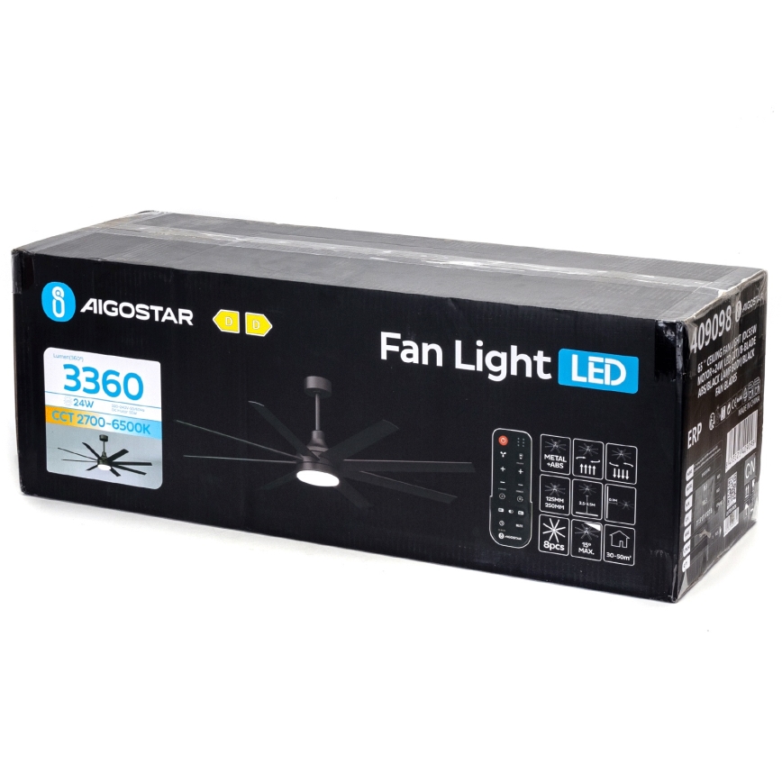 Aigostar - LED Hämardatav laeventilaator LED/24W/230V 2700-6500K 165cm must + kaugjuhtimispult