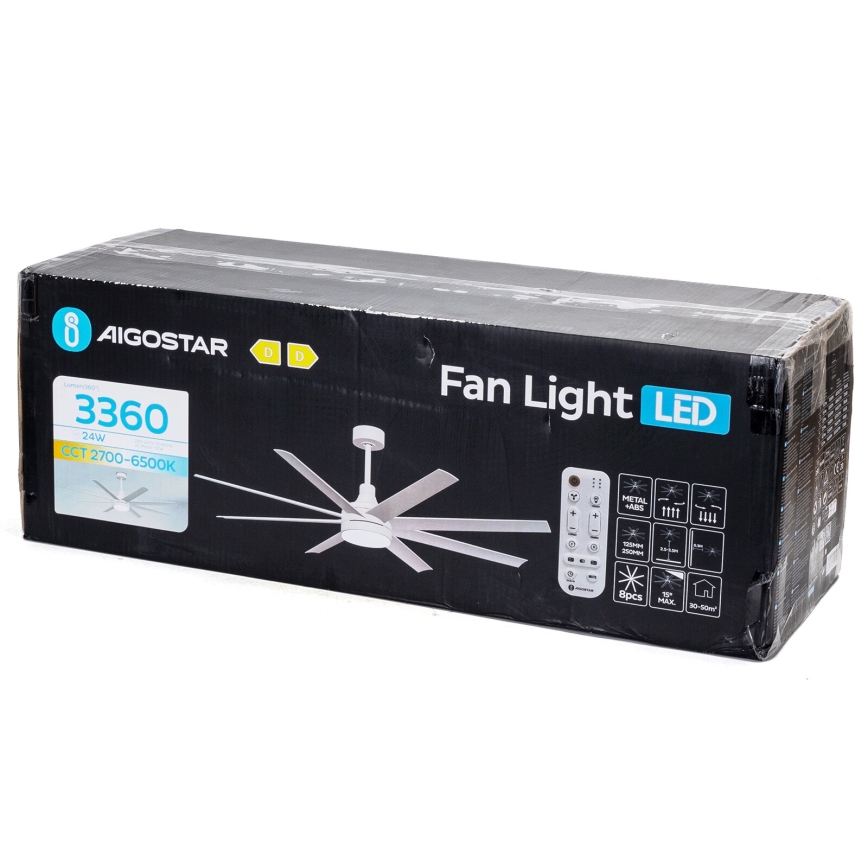 Aigostar - LED Hämardatav laeventilaator LED/24W/230V 2700-6500K d. 165 cm + kaugjuhtimispult valge