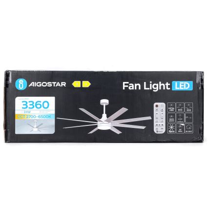 Aigostar - LED Hämardatav laeventilaator LED/24W/230V 2700-6500K d. 165 cm + kaugjuhtimispult valge