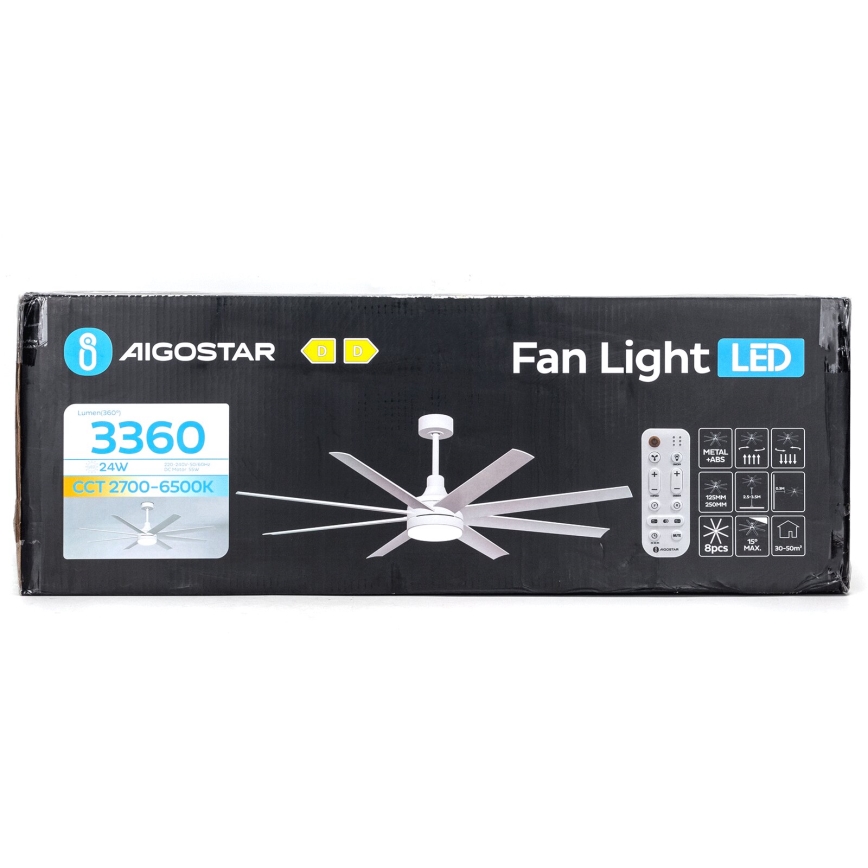 Aigostar - LED Hämardatav laeventilaator LED/24W/230V 2700-6500K d. 165 cm + kaugjuhtimispult valge