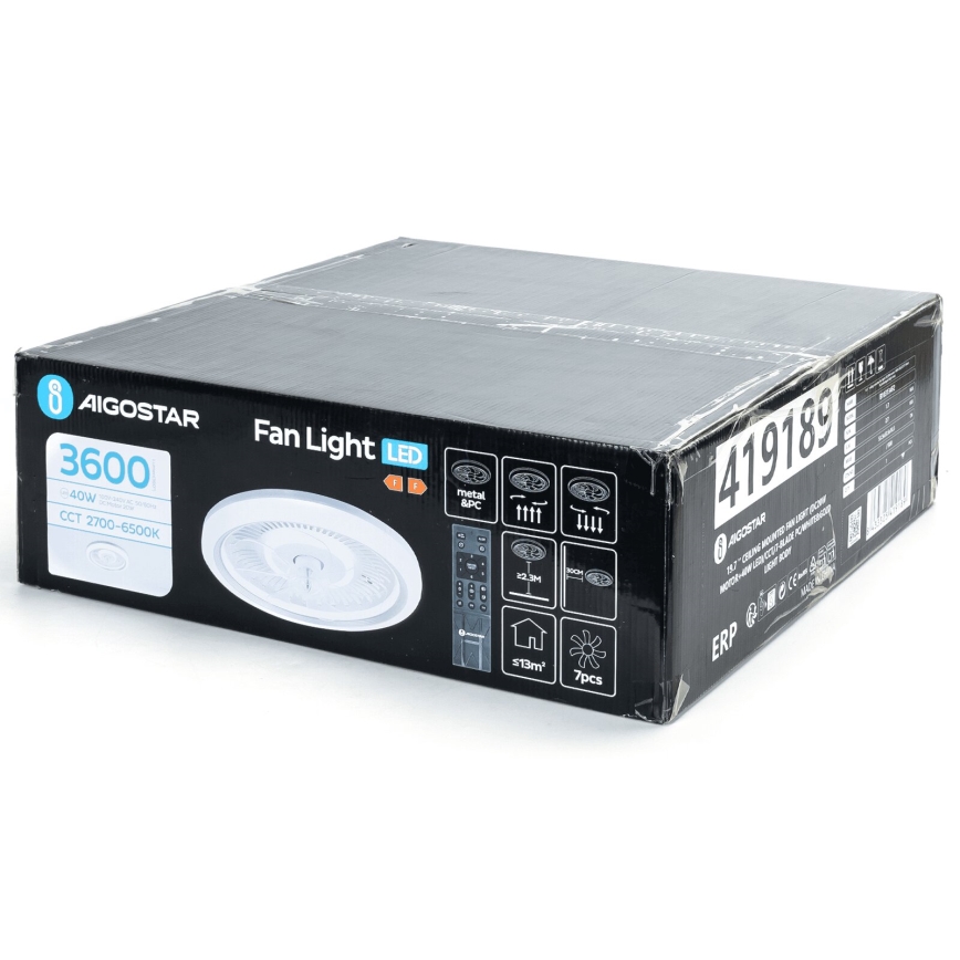 Aigostar - LED Hämardatav laeventilaator LED/40W/230V 2700/4000/6500K d. 50 cm + kaugjuhtimispult valge