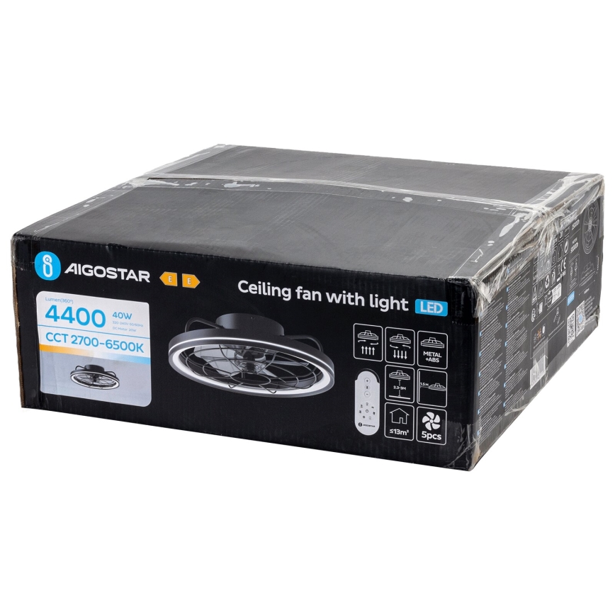 Aigostar - LED Hämardatav laeventilaator LED/40W/230V 2700-6500K d. 48 cm + kaugjuhtimispult must