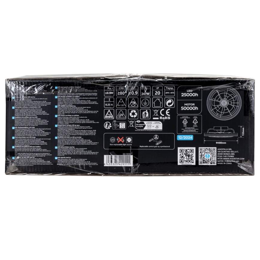 Aigostar - LED Hämardatav laeventilaator LED/40W/230V 2700-6500K d. 48 cm + kaugjuhtimispult must