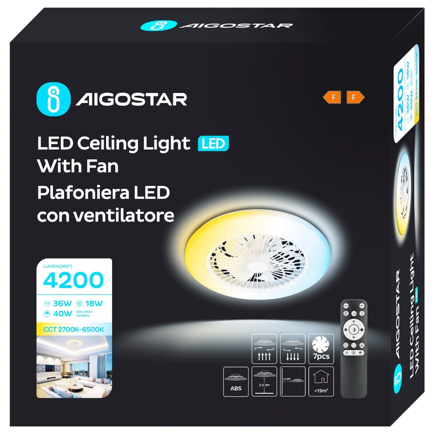 Aigostar - LED Hämardatav laeventilaator LED/40W/230V 2700-6500K d. 49 cm + kaugjuhtimispult valge