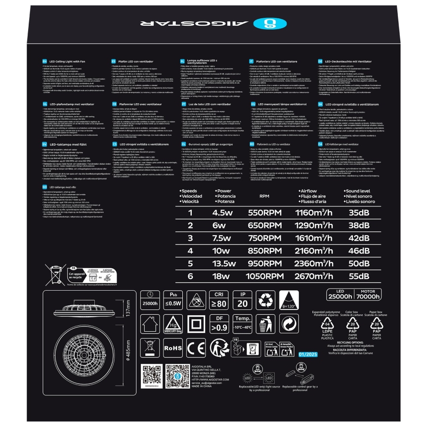 Aigostar - LED Hämardatav laeventilaator LED/40W/230V 2700-6500K d. 49 cm + kaugjuhtimispult valge