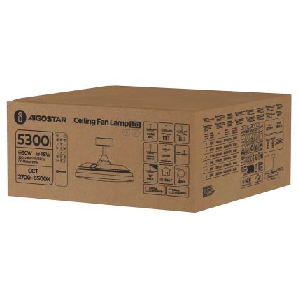 Aigostar - LED Hämardatav laeventilaator LED/50W/230V 2700-6500K 106cm valge + kaugjuhtimispult