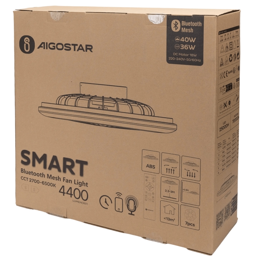 Aigostar - LED Hämardatav laeventilaator valgustiga MESH LED/40W/230V 2700-6500K valge + kaugjuhtimispult