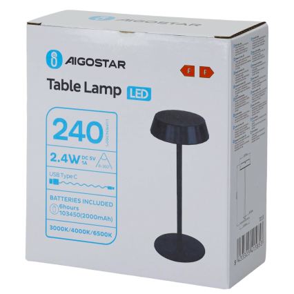 Aigostar - LED hämardatav laualamp AMBIENT LED/2,4W/5V 3000-6500K must 2000 mAh