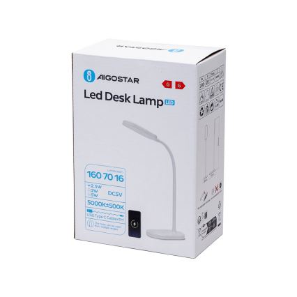 Aigostar - LED Hämardatav laualamp juhtmevaba laadimisega LED/2,5W/5V valge