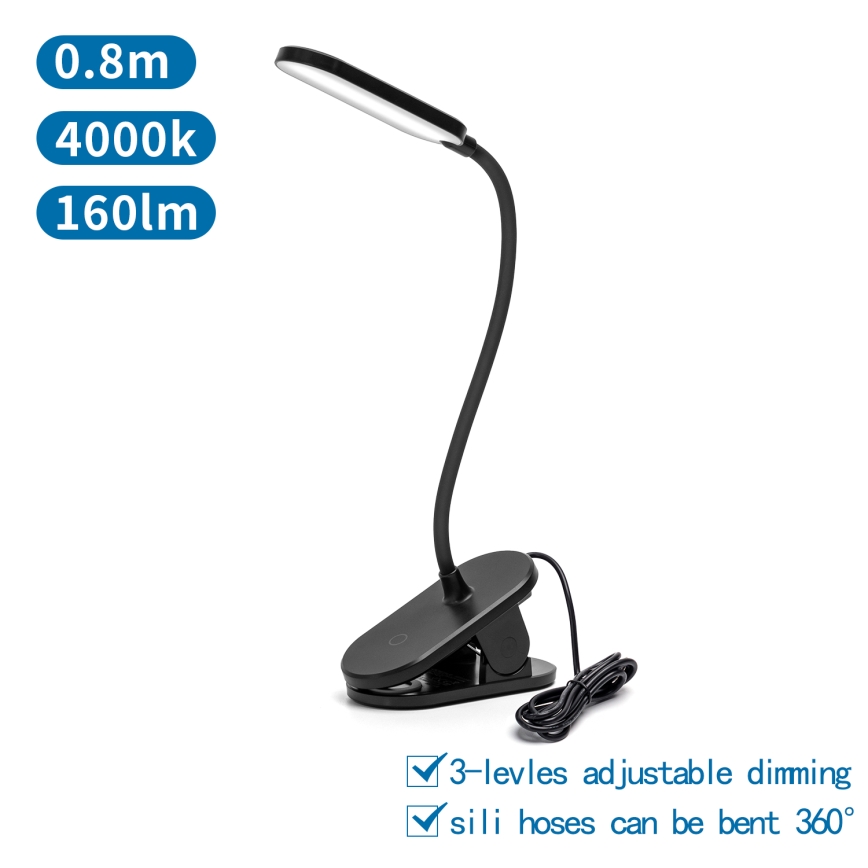 Aigostar - LED Hämardatav laualamp klambriga LED/2,5W/5V must