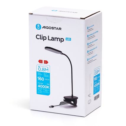 Aigostar - LED Hämardatav laualamp klambriga LED/2,5W/5V must