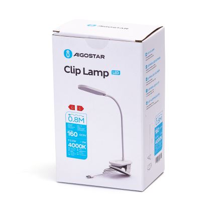 Aigostar - LED Hämardatav laualamp klambriga LED/2,5W/5V valge