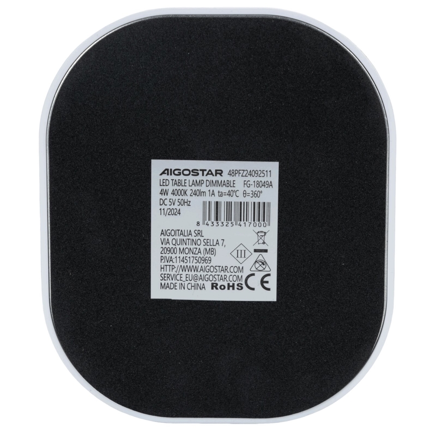 Aigostar - LED Hämardatav laualamp LED/4W/5V 4000K