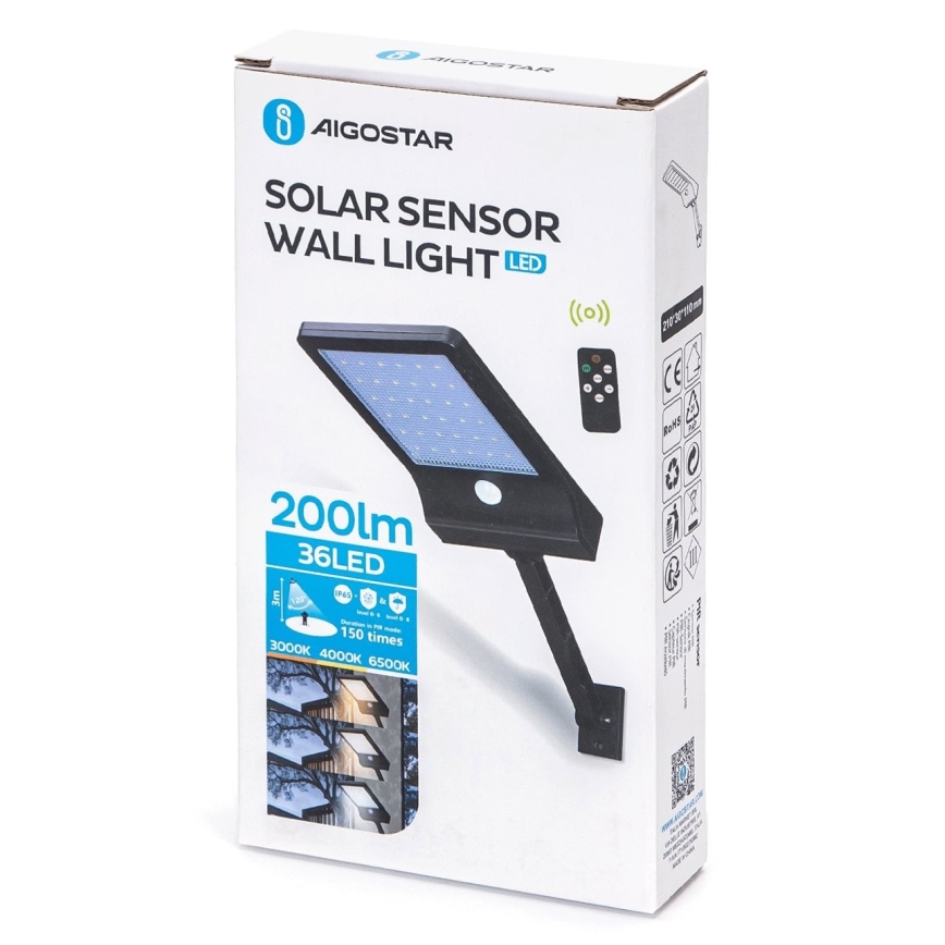 Aigostar - LED Hämardatav päikesepaneeliga lamp anduriga LED/2,3W/5,5V IP65 1800 mAh + kaugjuhtimispult