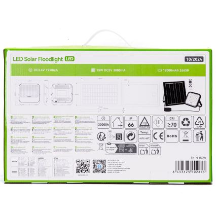 Aigostar - LED-hämardatav päikesepaneeliga prožektor LED/150W/3,4V 3000/4000/6500K IP66 12000 mAh + kaugjuhtimispult