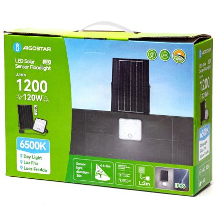 Aigostar - hämardatav päikesepaneeliga LED-prožektor anduriga LED/120W/3,4V 6500K IP66 8000 mAh + kaugjuhtimispult