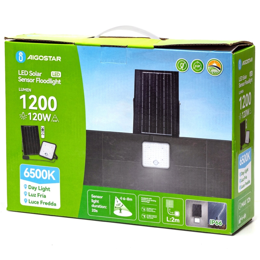 Aigostar - hämardatav päikesepaneeliga LED-prožektor anduriga LED/120W/3,4V 6500K IP66 8000 mAh + kaugjuhtimispult