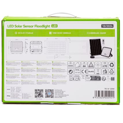 Aigostar - hämardatav päikesepaneeliga LED-prožektor anduriga LED/120W/3,4V 6500K IP66 8000 mAh + kaugjuhtimispult