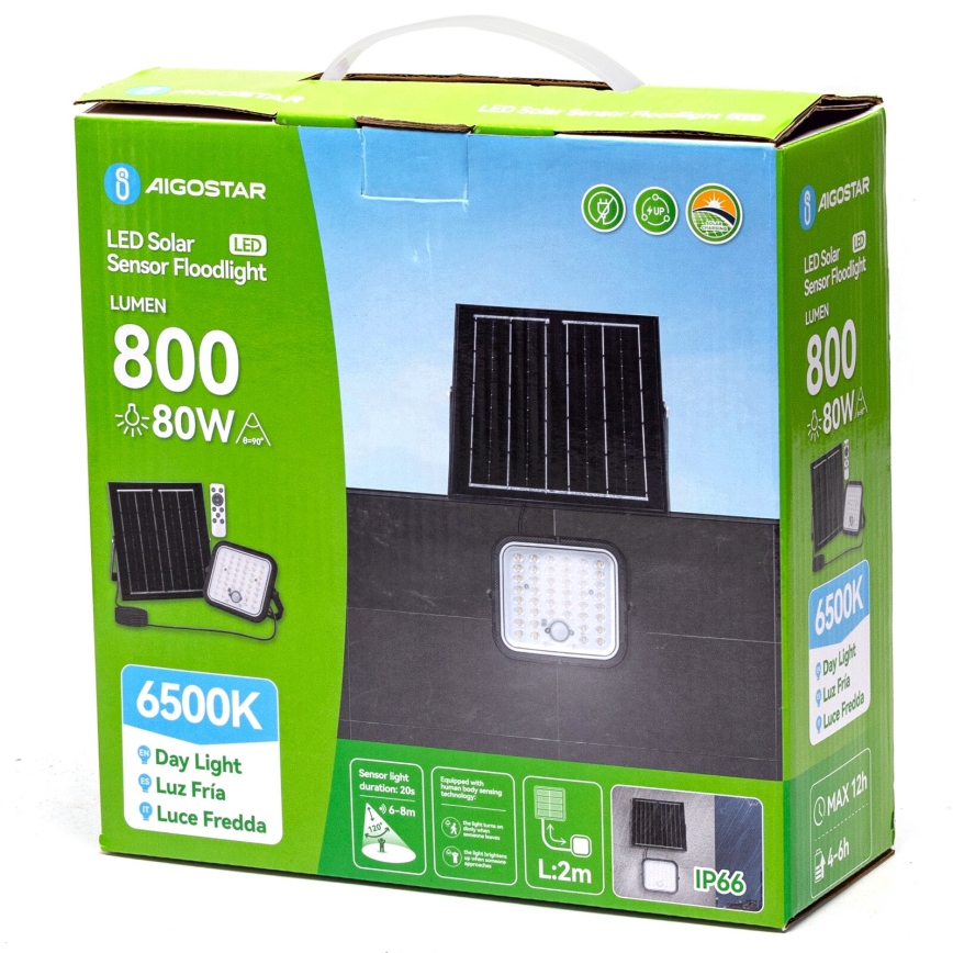 Aigostar - LED Hämardatav päikesepaneeliga prožektor anduriga LED/80W/3,4V 6500K IP66 + kaugjuhtimispult