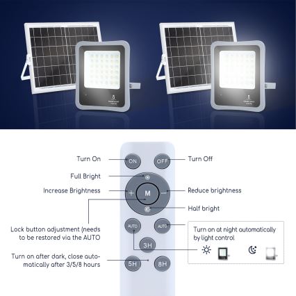 Aigostar - LED Hämardatav päikesepaneeliga prožektor LED/100W/3,2V IP65 10000 mAh + pult