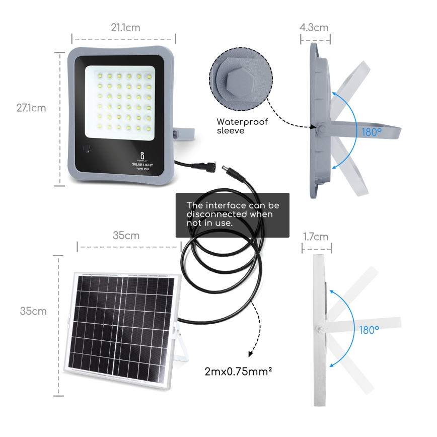 Aigostar - LED Hämardatav päikesepaneeliga prožektor LED/100W/3,2V IP65 10000 mAh + pult