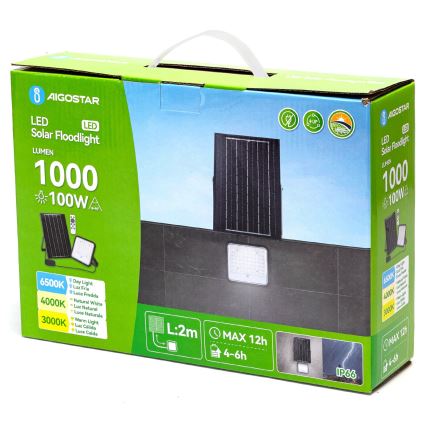 Aigostar - LED Hämardatav päikesepaneeliga prožektor LED/100W/3,4V 3000/4000/6500K IP66 + kaugjuhtimispult