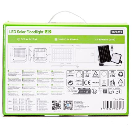 Aigostar - LED Hämardatav päikesepaneeliga prožektor LED/100W/3,4V 3000/4000/6500K IP66 + kaugjuhtimispult