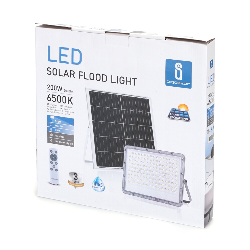 Aigostar - LED Hämardatav päikesepaneeliga prožektor LED/200W/3,2V IP65 20000 mAh + kaugjuhtimispult
