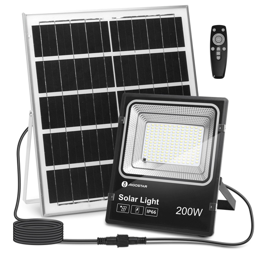 Aigostar - LED Hämardatav päikesepaneeliga prožektor LED/200W/3,2V IP66 + kaugjuhtimispult