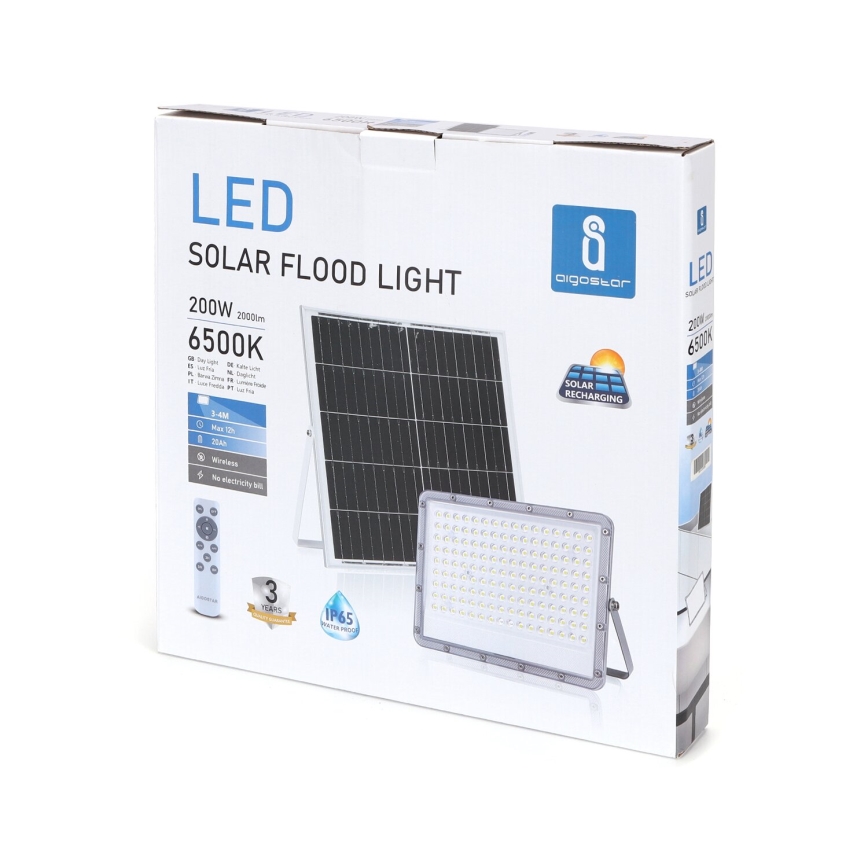 Aigostar - LED Hämardatav päikesepaneeliga prožektor LED/200W/3,4V 20000 mAh IP65 + kaugjuhtimispult