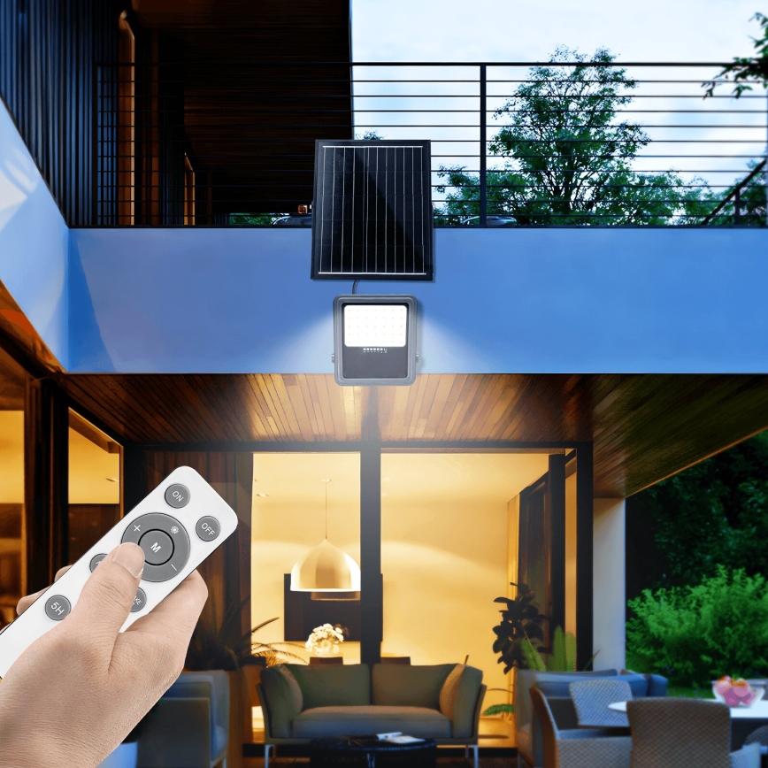 Aigostar - LED Hämardatav päikesepaneeliga prožektor LED/200W/3,4V IP65 + kaugjuhtimispult