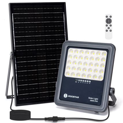 Aigostar - LED Hämardatav päikesepaneeliga prožektor LED/200W/3,4V IP65 + kaugjuhtimispult