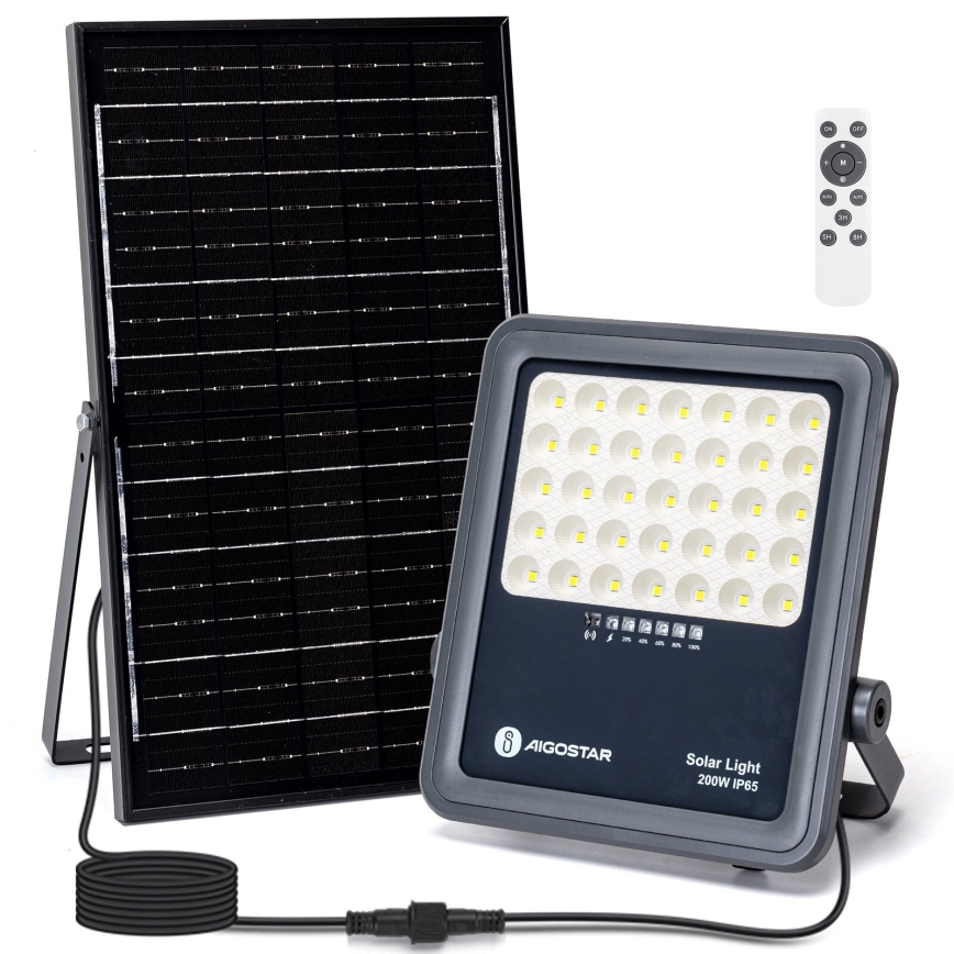 Aigostar - LED Hämardatav päikesepaneeliga prožektor LED/200W/3,4V IP65 + kaugjuhtimispult