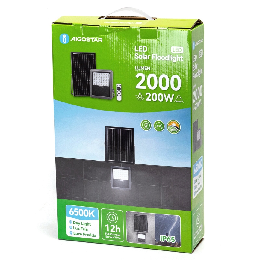 Aigostar - LED Hämardatav päikesepaneeliga prožektor LED/200W/3,4V IP65 + kaugjuhtimispult