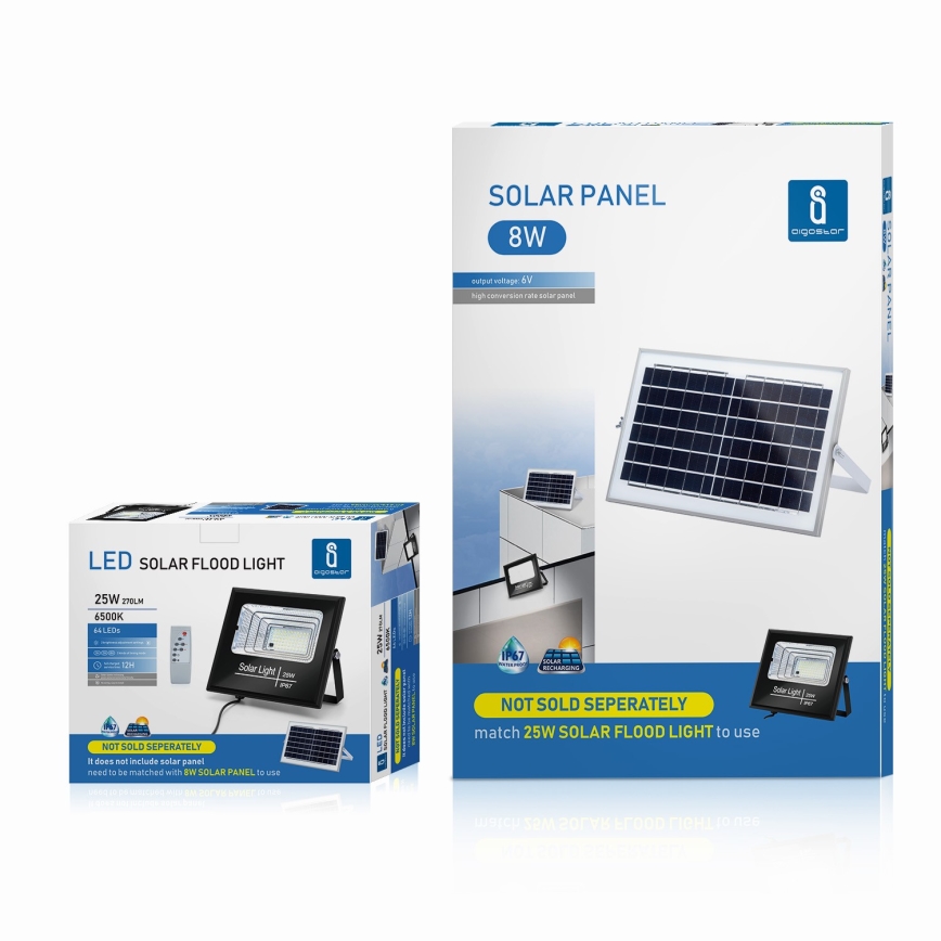 Aigostar - LED Hämardatav päikesepaneeliga prožektor LED/25W/3,2V IP67 5000 mAh + kaugjuhtimispult