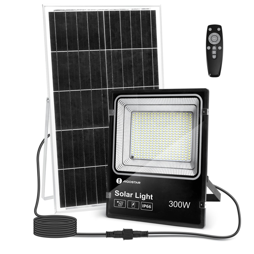 Aigostar - LED Hämardatav päikesepaneeliga prožektor LED/300W/3,2V IP66 + kaugjuhtimispult
