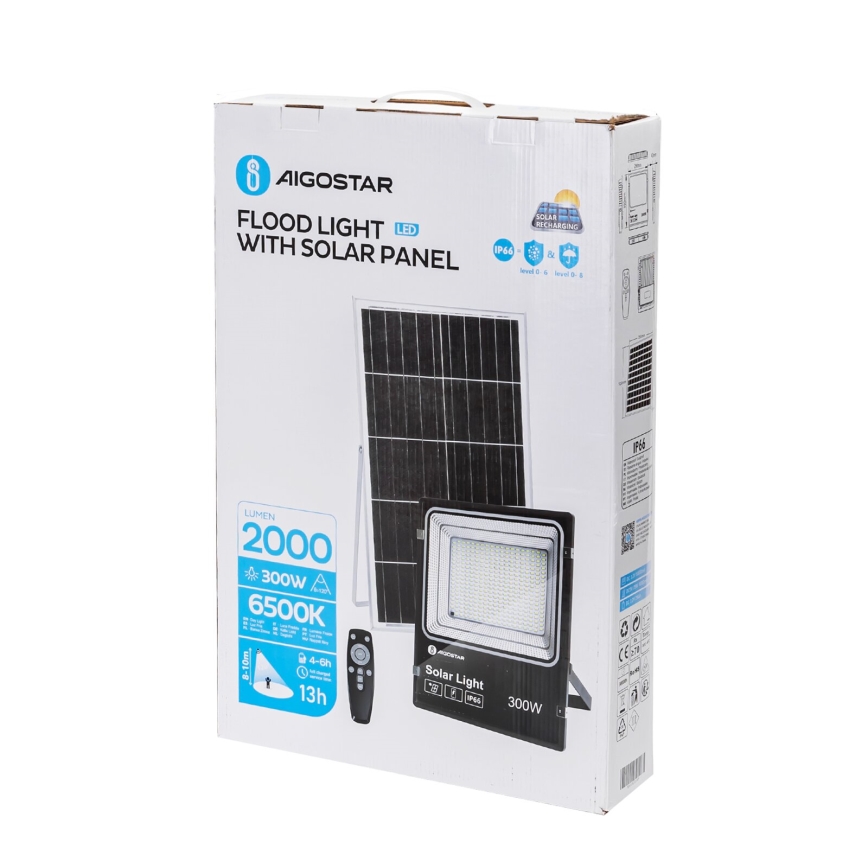 Aigostar - LED Hämardatav päikesepaneeliga prožektor LED/300W/3,2V IP66 + kaugjuhtimispult