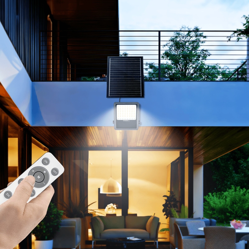 Aigostar - LED Hämardatav päikesepaneeliga prožektor LED/300W/3,4V IP65 + kaugjuhtimispult