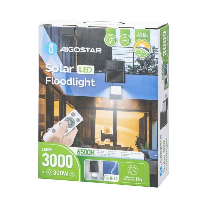 Aigostar - LED Hämardatav päikesepaneeliga prožektor LED/300W/3,4V IP65 + kaugjuhtimispult
