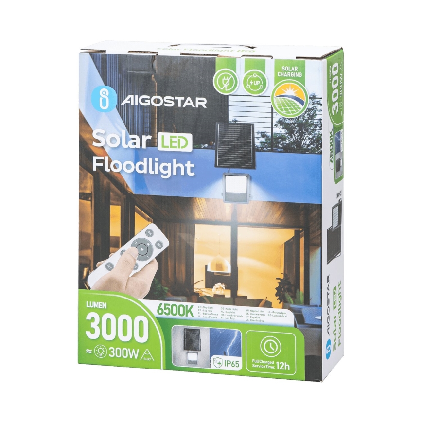 Aigostar - LED Hämardatav päikesepaneeliga prožektor LED/300W/3,4V IP65 + kaugjuhtimispult