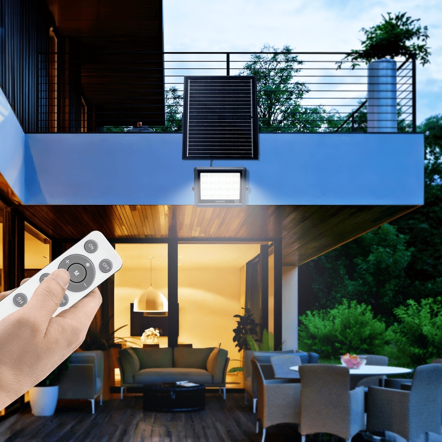 Aigostar - LED Hämardatav päikesepaneeliga prožektor LED/300W/3,4V IP65 + kaugjuhtimispult