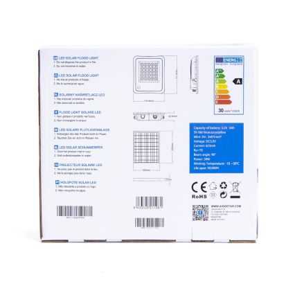 Aigostar - LED Hämardatav päikesepaneeliga prožektor LED/30W/3,2V 20000 mAh IP67 + pult