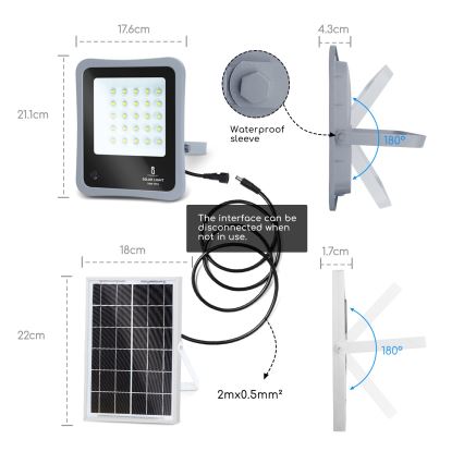 Aigostar - LED Hämardatav päikesepaneeliga prožektor LED/30W/3,2V IP67 + pult