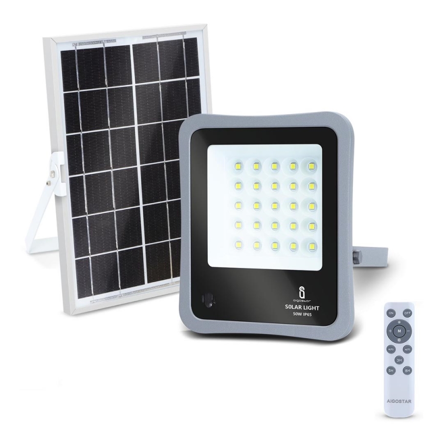 Aigostar - LED Hämardatav päikesepaneeliga prožektor LED/50W/3,2V IP65 6000 mAh + pult