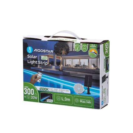 Aigostar - LED Hämardatav päikesepaneeliga valgusriba LED/1,6W/3,2V 3 m 1600 mAh 6500K IP65 + kaugjuhtimispult